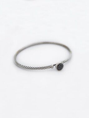 David Yurman 925 Silver Chatelaine Pave Black Diamond Cable Bangle Bracelet